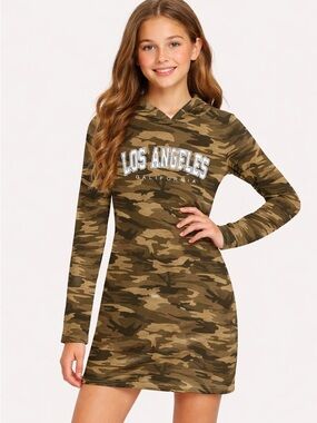 SHEIN Camouflage Hoodie Dress - 13Y or 7-9 Juniors or XS-Sm